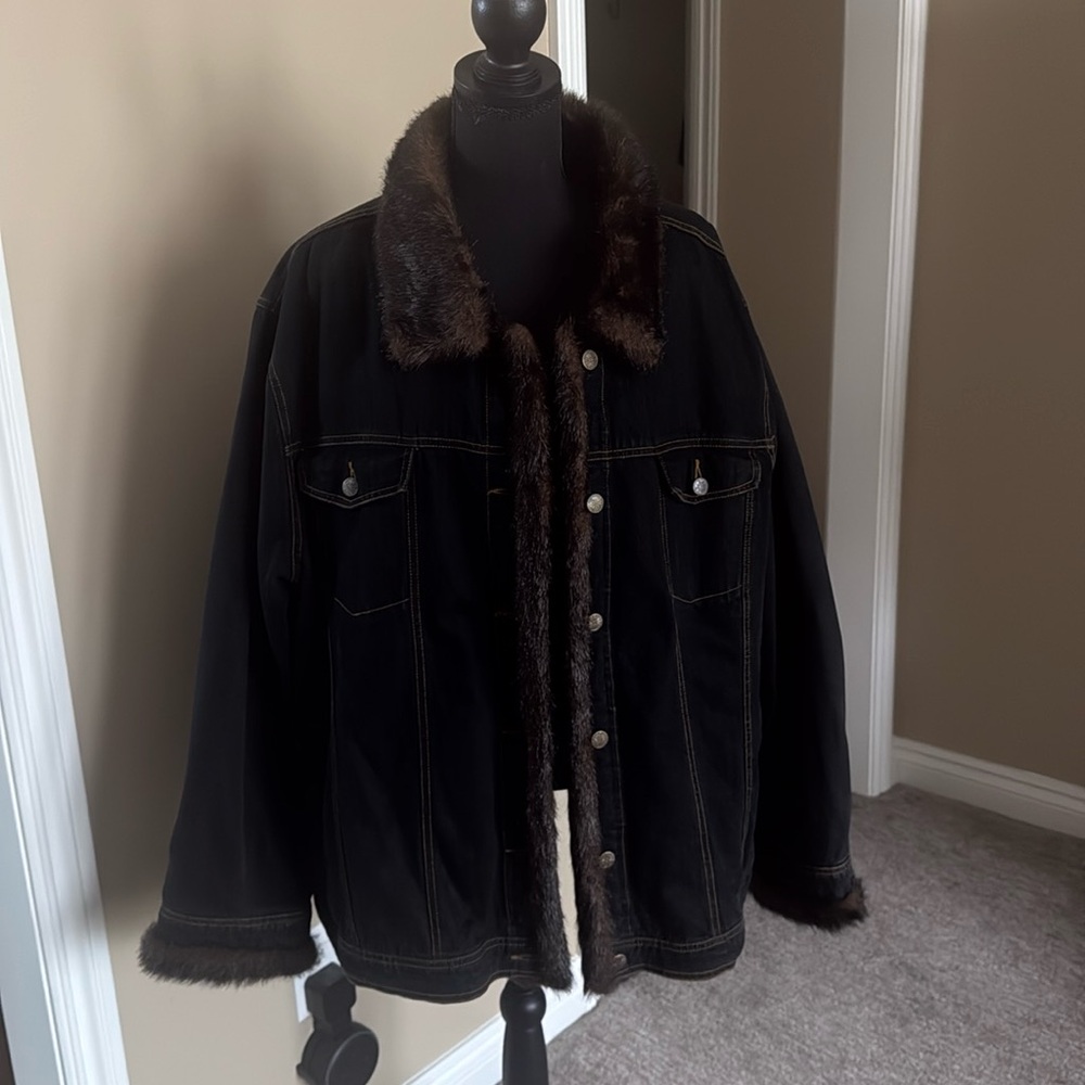 Dennis Basso Denim & Faux Fur Jacket